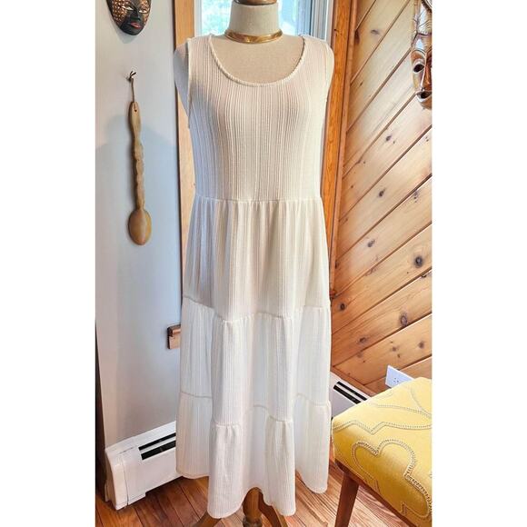 White Flowy Summer Peasant Dress - Picture 2 of 8